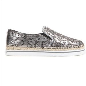 Jimmy Choo Dawn Metallic Lasered Leopard Print Leather Espadrilles Sneakers